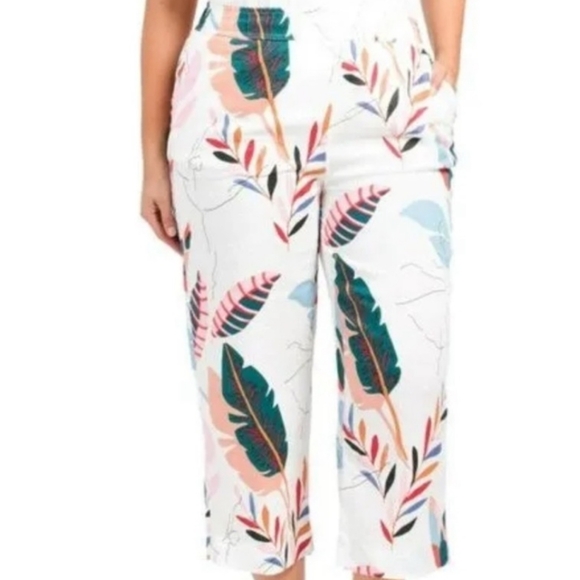Cynthia Rowley Linen Tropical Print Ankle Boho Wide Leg RelaxedFit Pants Sz 2xlX - Picture 1 of 6